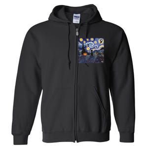 Halloween Starry Night Comma La Black Cat Kamala Harris Moon Full Zip Hoodie