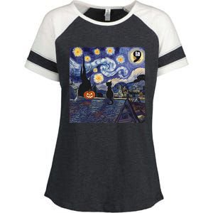 Halloween Starry Night Comma La Black Cat Kamala Harris Moon Enza Ladies Jersey Colorblock Tee