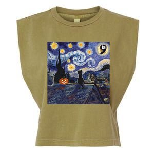 Halloween Starry Night Comma La Black Cat Kamala Harris Moon Garment-Dyed Women's Muscle Tee