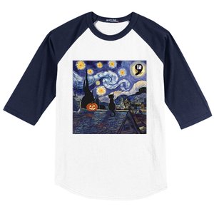 Halloween Starry Night Comma La Black Cat Kamala Harris Moon Baseball Sleeve Shirt