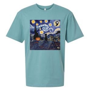 Halloween Starry Night Comma La Black Cat Kamala Harris Moon Sueded Cloud Jersey T-Shirt