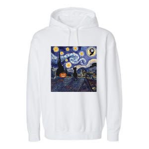 Halloween Starry Night Comma La Black Cat Kamala Harris Moon Garment-Dyed Fleece Hoodie