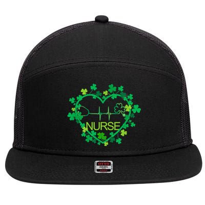 Heart Shamrock Nurse St Patricks Day Nursing Gift 7 Panel Mesh Trucker Snapback Hat