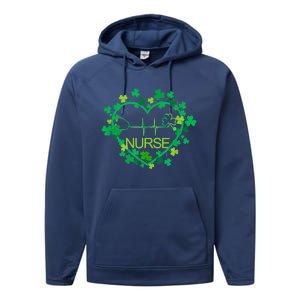 Heart Shamrock Nurse St Patricks Day Nursing Gift Performance Fleece Hoodie