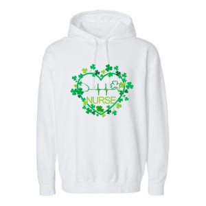 Heart Shamrock Nurse St Patricks Day Nursing Gift Garment-Dyed Fleece Hoodie