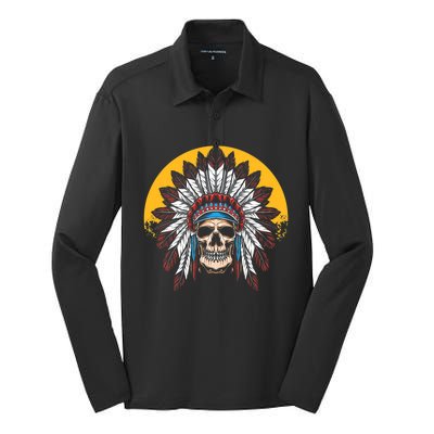 Headdress Skull Native American Heritage Native American Silk Touch Performance Long Sleeve Polo