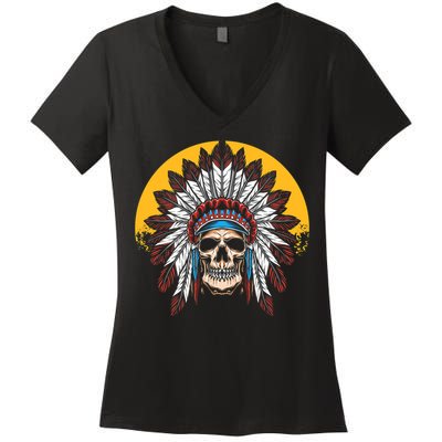Headdress Skull Native American Heritage Native American Women's V-Neck T-Shirt