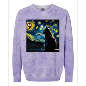 Halloween Starry Night Black Cat Comma La Kamala Harris Colorblast Crewneck Sweatshirt