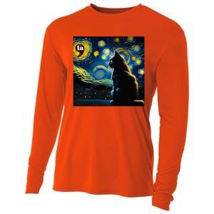 Halloween Starry Night Black Cat Comma La Kamala Harris Cooling Performance Long Sleeve Crew