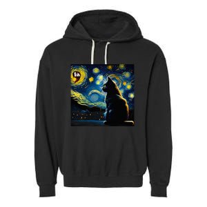 Halloween Starry Night Black Cat Comma La Kamala Harris Garment-Dyed Fleece Hoodie