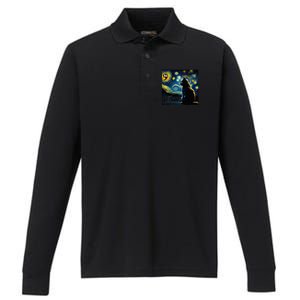 Halloween Starry Night Black Cat Comma La Kamala Harris Performance Long Sleeve Polo