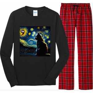 Halloween Starry Night Black Cat Comma La Kamala Harris Long Sleeve Pajama Set