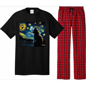 Halloween Starry Night Black Cat Comma La Kamala Harris Pajama Set