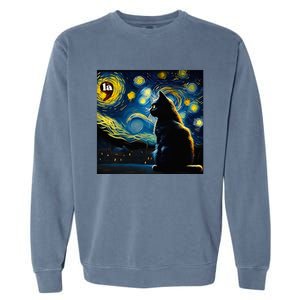 Halloween Starry Night Black Cat Comma La Kamala Harris Garment-Dyed Sweatshirt