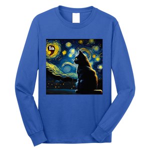 Halloween Starry Night Black Cat Comma La Kamala Harris Long Sleeve Shirt