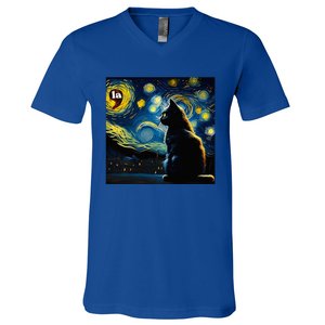 Halloween Starry Night Black Cat Comma La Kamala Harris V-Neck T-Shirt