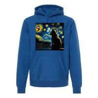 Halloween Starry Night Black Cat Comma La Kamala Harris Premium Hoodie