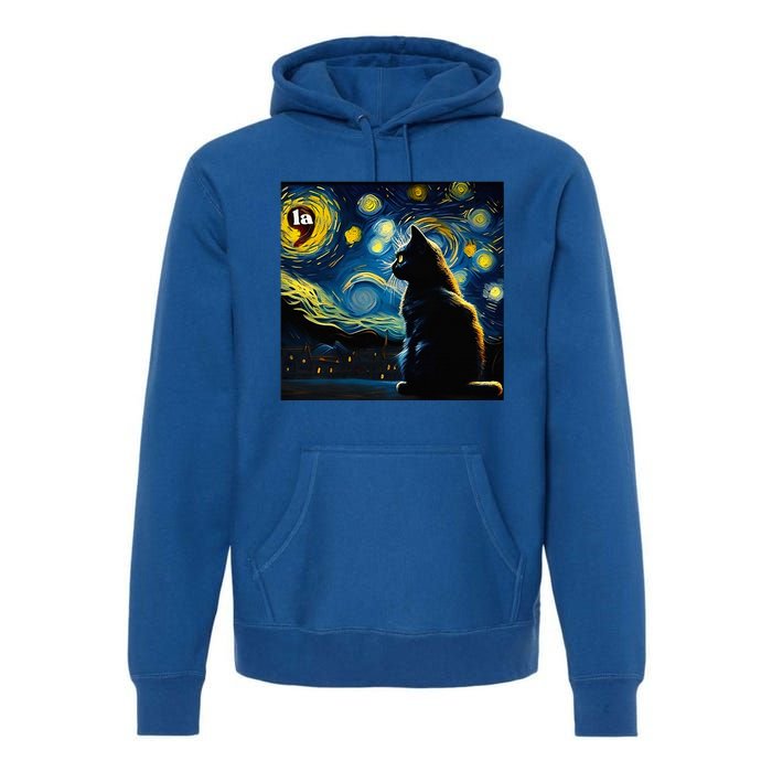 Halloween Starry Night Black Cat Comma La Kamala Harris Premium Hoodie