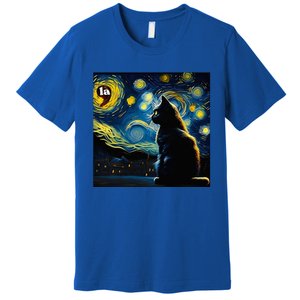 Halloween Starry Night Black Cat Comma La Kamala Harris Premium T-Shirt