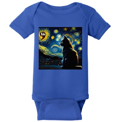 Halloween Starry Night Black Cat Comma La Kamala Harris Baby Bodysuit