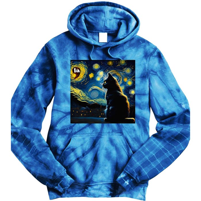 Halloween Starry Night Black Cat Comma La Kamala Harris Tie Dye Hoodie