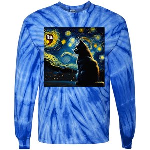 Halloween Starry Night Black Cat Comma La Kamala Harris Tie-Dye Long Sleeve Shirt