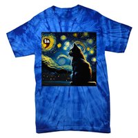 Halloween Starry Night Black Cat Comma La Kamala Harris Tie-Dye T-Shirt