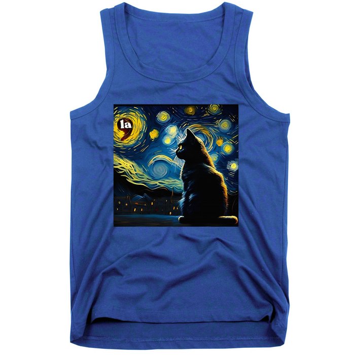 Halloween Starry Night Black Cat Comma La Kamala Harris Tank Top