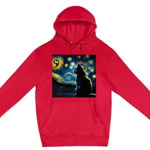 Halloween Starry Night Black Cat Comma La Kamala Harris Premium Pullover Hoodie