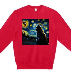 Halloween Starry Night Black Cat Comma La Kamala Harris Premium Crewneck Sweatshirt