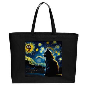 Halloween Starry Night Black Cat Comma La Kamala Harris Cotton Canvas Jumbo Tote