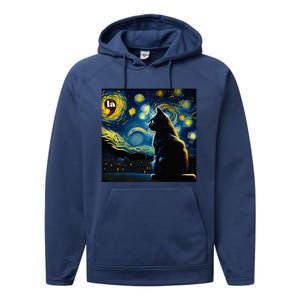 Halloween Starry Night Black Cat Comma La Kamala Harris Performance Fleece Hoodie