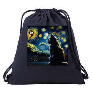 Halloween Starry Night Black Cat Comma La Kamala Harris Drawstring Bag