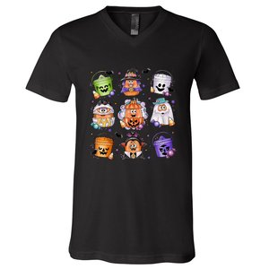 Halloween Spooky Nugget Cute Scary Movie Characters Night V-Neck T-Shirt