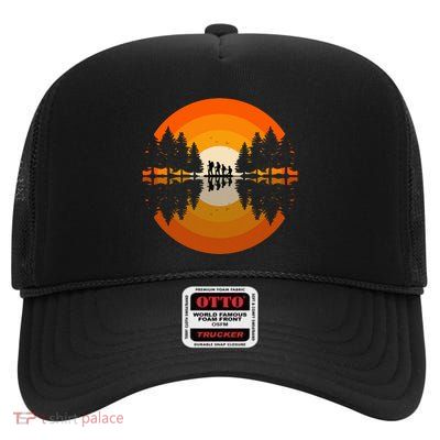 Hiker Sunset Nature Retro Gift High Crown Mesh Back Trucker Hat