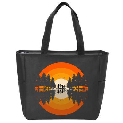 Hiker Sunset Nature Retro Gift Zip Tote Bag