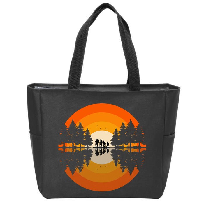 Hiker Sunset Nature Retro Gift Zip Tote Bag