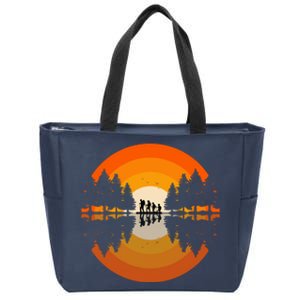 Hiker Sunset Nature Retro Gift Zip Tote Bag