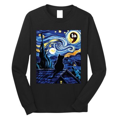 Halloween Starry Night Black Cat Comma La Kamala Harris Long Sleeve Shirt