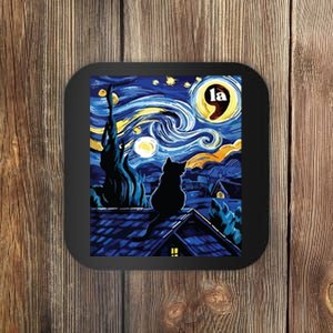 Halloween Starry Night Black Cat Comma La Kamala Harris Coaster