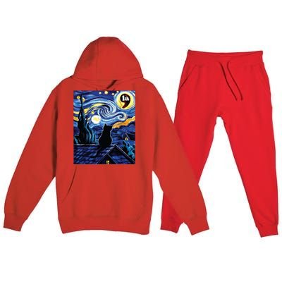 Halloween Starry Night Black Cat Comma La Kamala Harris Premium Hooded Sweatsuit Set