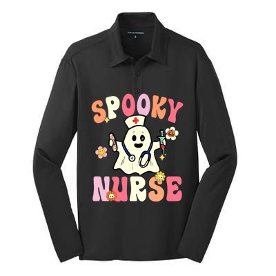 Halloween Spooky Nurse Ghost Cute Health Worker Halloween Gift Silk Touch Performance Long Sleeve Polo