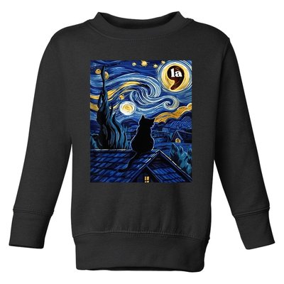 Halloween Starry Night Black Cat Comma La Kamala Harris Toddler Sweatshirt