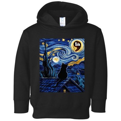 Halloween Starry Night Black Cat Comma La Kamala Harris Toddler Hoodie