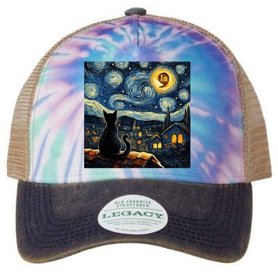 Halloween Starry Night Black Cat Comma La Kamala Harris Legacy Tie Dye Trucker Hat