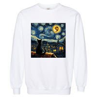 Halloween Starry Night Black Cat Comma La Kamala Harris Garment-Dyed Sweatshirt