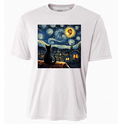 Halloween Starry Night Black Cat Comma La Kamala Harris Cooling Performance Crew T-Shirt