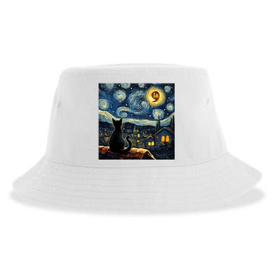 Halloween Starry Night Black Cat Comma La Kamala Harris Sustainable Bucket Hat