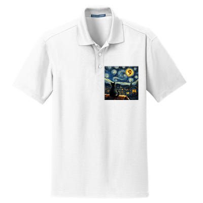 Halloween Starry Night Black Cat Comma La Kamala Harris Dry Zone Grid Polo