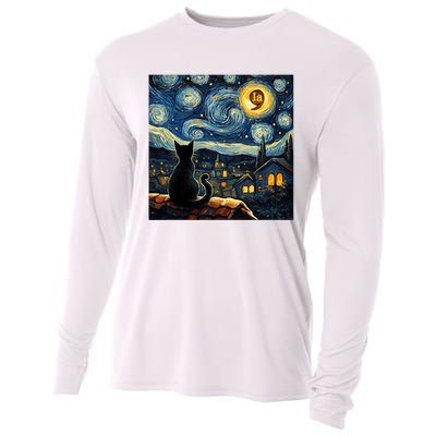 Halloween Starry Night Black Cat Comma La Kamala Harris Cooling Performance Long Sleeve Crew